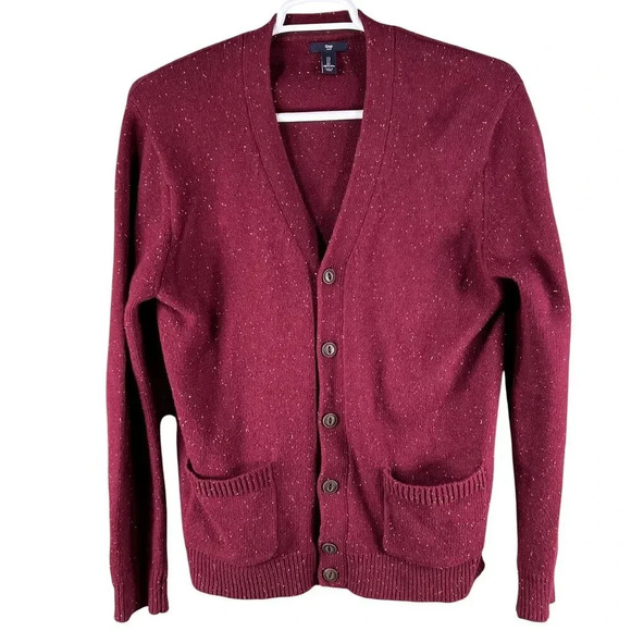 VTG  Y2K 90s Gap Mens L Burgundy Cardigan Sweater Pockets Wool Blend Grandpacore - Picture 3 of 16